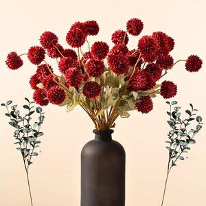 Burgundy Faux 10 Long Floral Stem Artificial Flowers Tall Vase Eucalyptus Decor